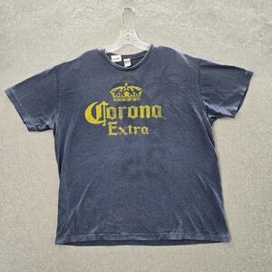 VINTAGE Corona Extra Men Shirt XL Blue Logo Beer Graphic Short Sleeve Y2K READ